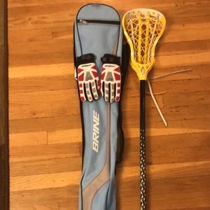 Gorgeous lacrosse stick, bag, and gloves